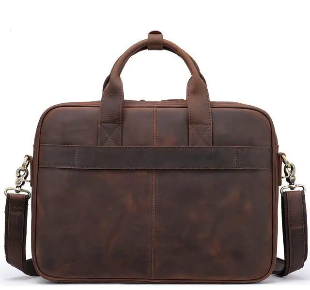 Alt view image 3 of 5 - STAR VISTA Siro 15.6" Slim Laptop Messenger Bag, Full Grain Leather Briefcase, YKK Zippers, Brass Hardware, Dark Brown