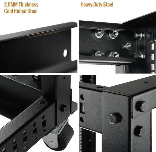 Alt view image 5 of 5 - Tecmojo 12U Open Frame Server Rack,4-Post Adjustable Depth Rolling Network Rack for Computer/Data/AV/IT/Servers,Mobile Type