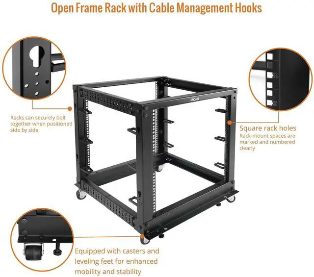 Alt view image 4 of 5 - Tecmojo 12U Open Frame Server Rack,4-Post Adjustable Depth Rolling Network Rack for Computer/Data/AV/IT/Servers,Mobile Type