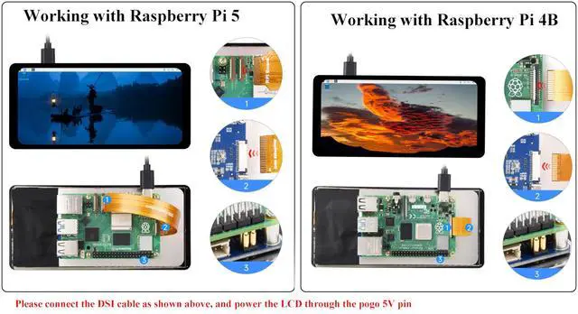 Alt view image 4 of 5 - UeeKKoo 6.25inch DSI LCD Touch Screen 720 x 1560 IPS Capacitive Display Compatible with Raspberry Pi 5/4B/3B+/CM4/3+/3, Optical Bonding Toughened Glass Panel, DSI Interface, 5-Point Touch