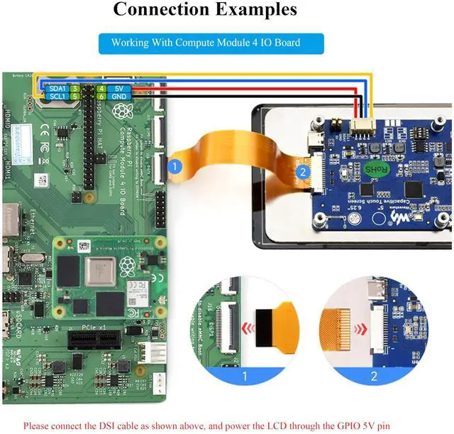 Alt view image 5 of 5 - UeeKKoo 6.25inch DSI LCD Touch Screen 720 x 1560 IPS Capacitive Display Compatible with Raspberry Pi 5/4B/3B+/CM4/3+/3, Optical Bonding Toughened Glass Panel, DSI Interface, 5-Point Touch