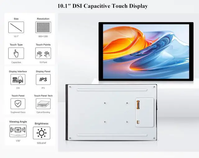Alt view image 3 of 5 - UeeKKoo 10.1inch DSI LCD, 10-Point Capacitive Touch Screen Compatible with Raspberry Pi 5/4B/3B+/3A+/CM5/CM4/CM3+/CM3/RK3506/RK3576/ESP32-P4, 800x1280 IPS Display Panel, DSI Interface