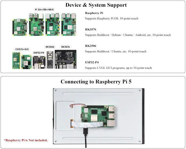 Alt view image 4 of 5 - UeeKKoo 10.1inch DSI LCD, 10-Point Capacitive Touch Screen Compatible with Raspberry Pi 5/4B/3B+/3A+/CM5/CM4/CM3+/CM3/RK3506/RK3576/ESP32-P4, 800x1280 IPS Display Panel, DSI Interface