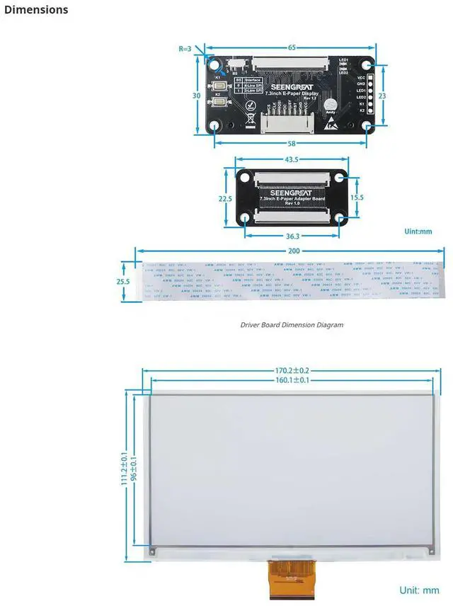 Alt view image 5 of 5 - 7.3 Inch 7 Color e-Paper Display for Raspberry Pi/Arduino/STM32 Advanced Color ePaper 800x480 Pixels with Driver Board E-Ink Screen