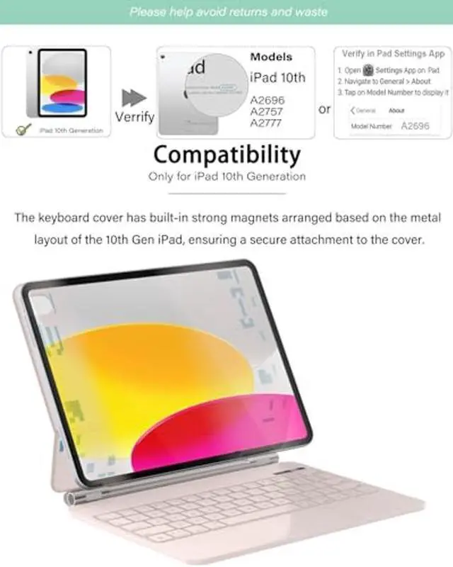 Alt view image 2 of 5 - ZENLU iPad 10th Generation Case with Keyboard Pink, Multi-Touch Trackpad, Power Display, Floating Cantilever Stand, Premium PU Leather, Backlit Slim Magic Keyboard for iPad 10 Gen (10.9", 2022)