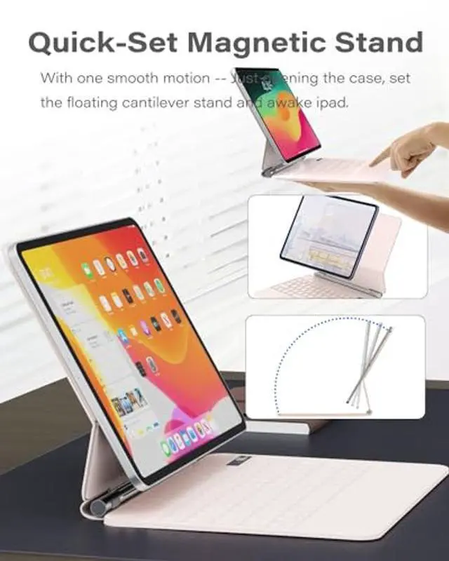 Alt view image 3 of 5 - ZENLU iPad 10th Generation Case with Keyboard Pink, Multi-Touch Trackpad, Power Display, Floating Cantilever Stand, Premium PU Leather, Backlit Slim Magic Keyboard for iPad 10 Gen (10.9", 2022)