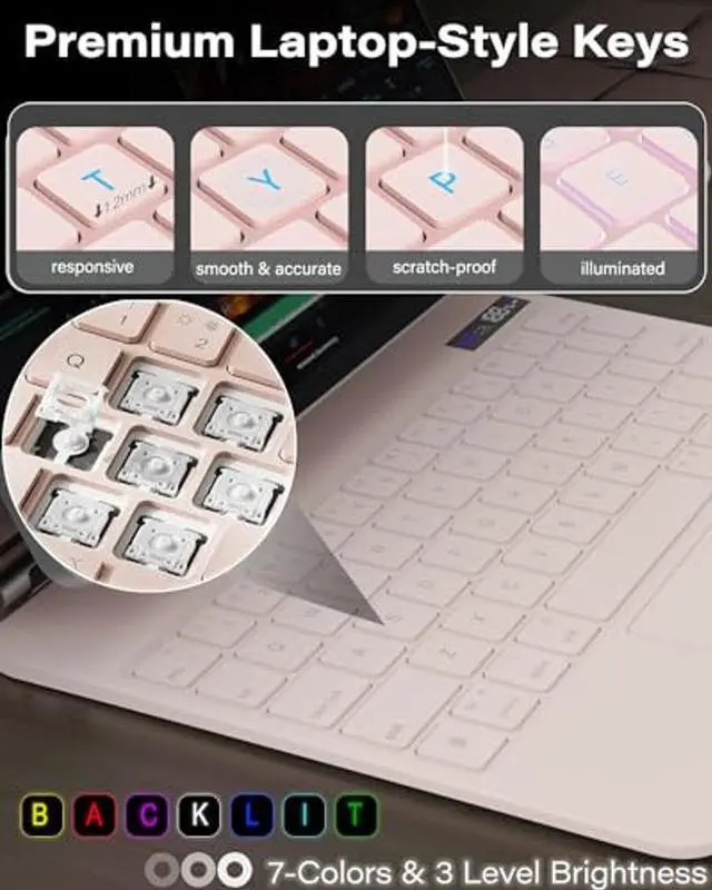Alt view image 5 of 5 - ZENLU iPad 10th Generation Case with Keyboard Pink, Multi-Touch Trackpad, Power Display, Floating Cantilever Stand, Premium PU Leather, Backlit Slim Magic Keyboard for iPad 10 Gen (10.9", 2022)
