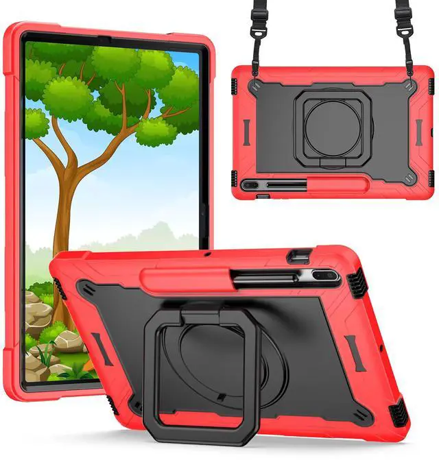 Main image of Dteck Rugged Shockproof Case with Handle & 360Swivel Kickstand for Samsung Galaxy Tab S8 Plus/S7+/S7 FE 12.4" (Red & Black)