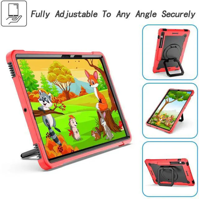 Alt view image 2 of 5 - Dteck Rugged Shockproof Case with Handle & 360Swivel Kickstand for Samsung Galaxy Tab S8 Plus/S7+/S7 FE 12.4" (Red & Black)
