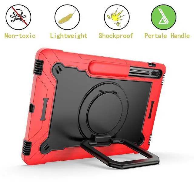 Alt view image 3 of 5 - Dteck Rugged Shockproof Case with Handle & 360Swivel Kickstand for Samsung Galaxy Tab S8 Plus/S7+/S7 FE 12.4" (Red & Black)