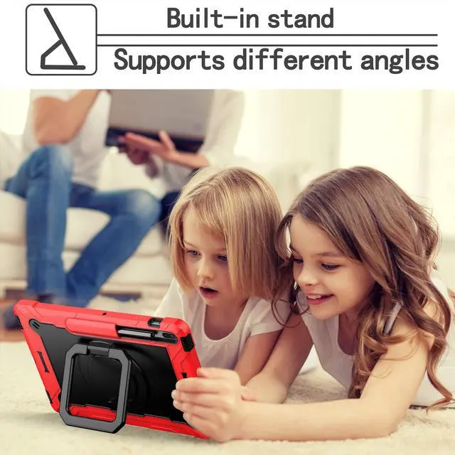 Alt view image 4 of 5 - Dteck Rugged Shockproof Case with Handle & 360Swivel Kickstand for Samsung Galaxy Tab S8 Plus/S7+/S7 FE 12.4" (Red & Black)