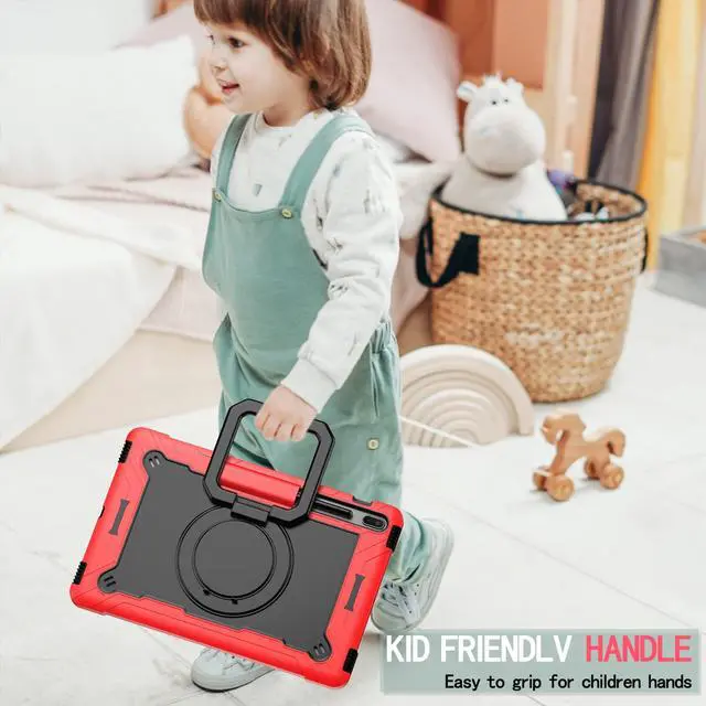 Alt view image 5 of 5 - Dteck Rugged Shockproof Case with Handle & 360Swivel Kickstand for Samsung Galaxy Tab S8 Plus/S7+/S7 FE 12.4" (Red & Black)