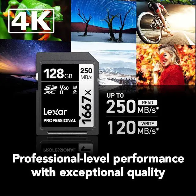 Alt view image 3 of 5 - Lexar 128GB Professional 1667x SD Card, UHS-II, C10, U3, V60, Full HD, 4K, Up To 250MB/s Read SDXC Memory Card, for Professional Photographer, Videographer, Enthusiast (LSD128CBNA1667)