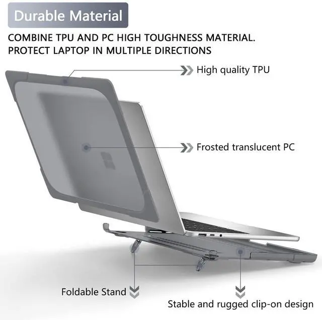 Alt view image 3 of 5 - Batianda Case for 13.5 inch Microsoft Surface Laptop 5 4/3 with Alcantara Palm Rest,Heavy Duty Shockproof Protective Hard Shell Cover with Fold Kickstand & Keyboard Cover Screen Protector, Gray