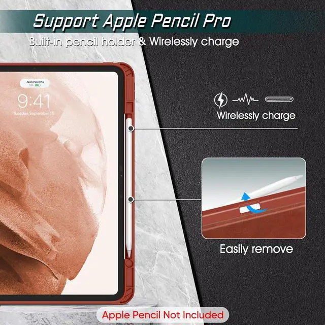Alt view image 3 of 5 - Fintie Magnetic Stand Case for iPad Pro 13-inch (M4) 2024 - Multiple Angles Shockproof Rugged Soft TPU Cover with Pencil Holder, Auto Sleep/Wake, Brown