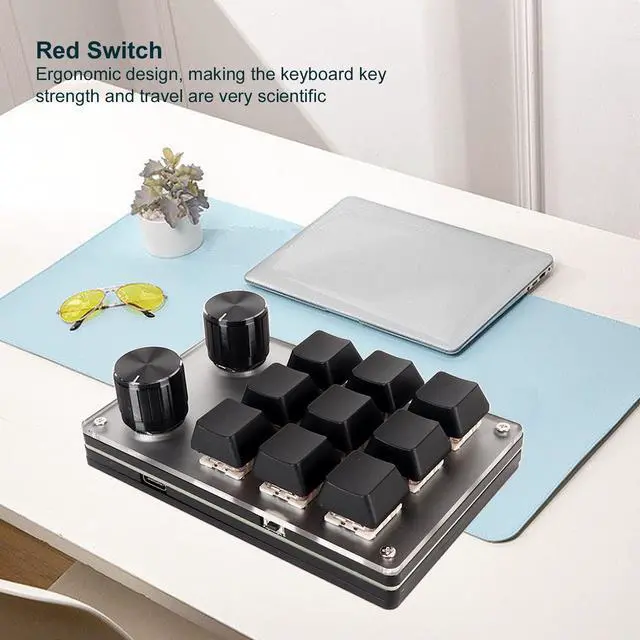 Alt view image 5 of 5 - Ergonomic Red Switch Macro Keyboard with Customized Knobs and USB Mini Keypad (9 Keys with 2 Knobs)
