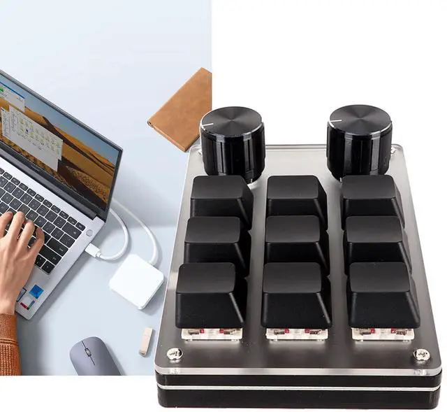Alt view image 4 of 5 - Ergonomic Red Switch Macro Keyboard with Customized Knobs and USB Mini Keypad (9 Keys with 2 Knobs)