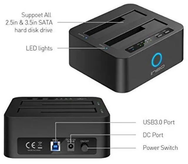 Alt view image 3 of 5 - ineo USB 3.1 Gen1 to SATA 2.5" or 3.5 inch SSD/HDD Docking Station (Clone Docking)