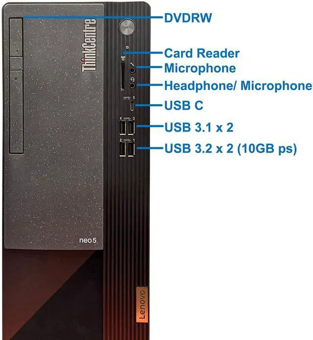 Alt view image 2 of 5 - Lenovo ThinkCentre Neo 50T Gen 3 Tower Computer - Intel i7-12700K, 32GB Ram, 1TB NVMe SSD, DisplayPort, HDMI, VGA, DVD-RW, USB Type-C, Card Reader, Wi-Fi, Bluetooth - Windows 11 Pro, Black Desktop