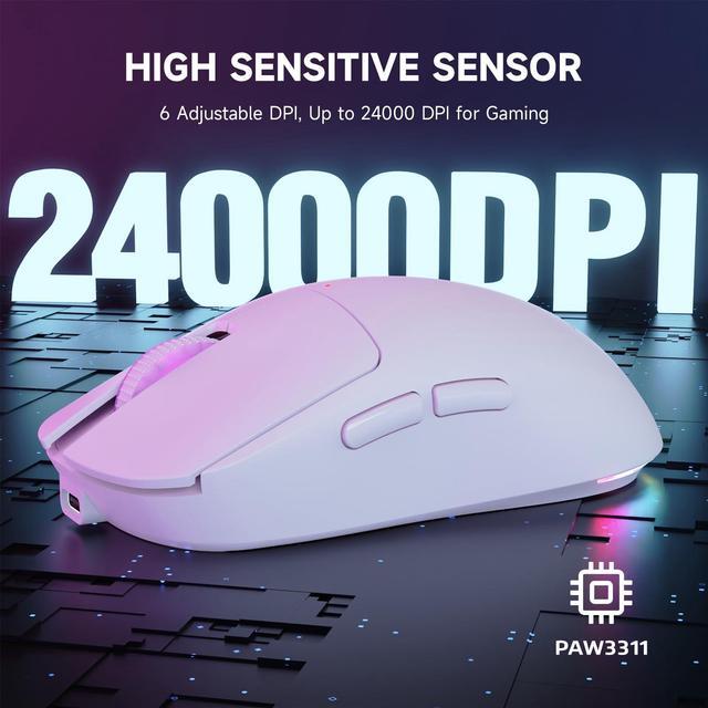 Alt view image 3 of 5 - MAGIC-REFINER G6 Wireless Gaming Mouse,24000 DPI Adjustable,72g Lightweight Mouse,1000Hz Polling Rate,Tir-Mode BT/2.4G/ Wired Gaming Mouse,750mAh Battery,with Grip Tape for Gamer/Office/PC/Mac,White