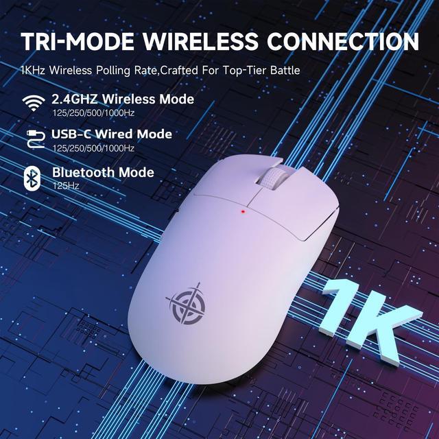 Alt view image 2 of 5 - MAGIC-REFINER G6 Wireless Gaming Mouse,24000 DPI Adjustable,72g Lightweight Mouse,1000Hz Polling Rate,Tir-Mode BT/2.4G/ Wired Gaming Mouse,750mAh Battery,with Grip Tape for Gamer/Office/PC/Mac,White