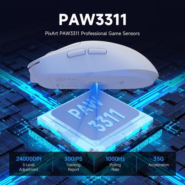 Alt view image 4 of 5 - MAGIC-REFINER G6 Wireless Gaming Mouse,24000 DPI Adjustable,72g Lightweight Mouse,1000Hz Polling Rate,Tir-Mode BT/2.4G/ Wired Gaming Mouse,750mAh Battery,with Grip Tape for Gamer/Office/PC/Mac,White