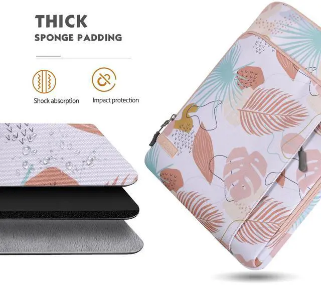 Alt view image 4 of 5 - MoKo Laptop Sleeve Bag for 13.3-14 Inch, Notebook Carrying Case with Pocket Fits New MacBook Pro M3/M2 14" /13" M2/M1 Pro/M1 Max 14.2 2023-2021/Air 13.6" M2 2022, Surface Pro 9/8 13", Tropical Leaf