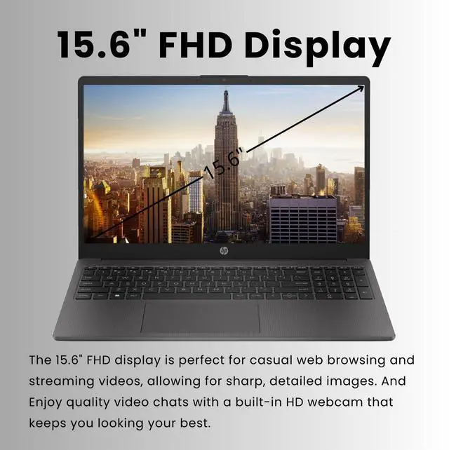 Alt view image 2 of 5 - HP 255 G10 15.6" FHD Business Laptop, AMD Ryzen 7 7730U, 64GB RAM, 2TB PCIe SSD, Numeric Keypad, Webcam, Wi-Fi 6, HDMI, Windows 11 Pro, Black
