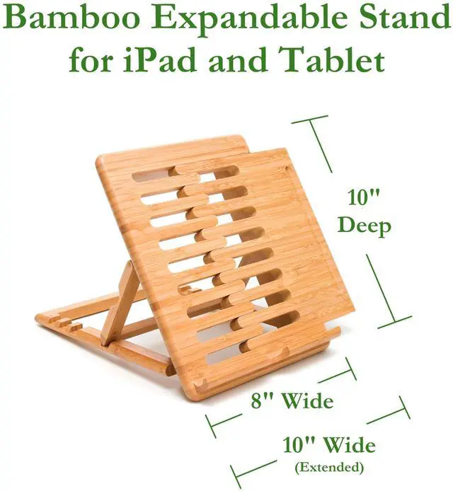 Alt view image 2 of 5 - Lipper International 1887 Bamboo Wood Expandable Stand for iPad, Samsung, Nexus, Nintendo Switch, and Other Tablets