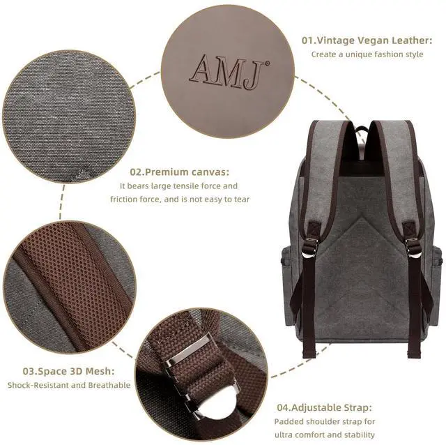 Alt view image 4 of 5 - AMJ Travel Laptop Backpack, Work Backpacks For Men Women, Hiking Casual Daypacks, Backpack Grey