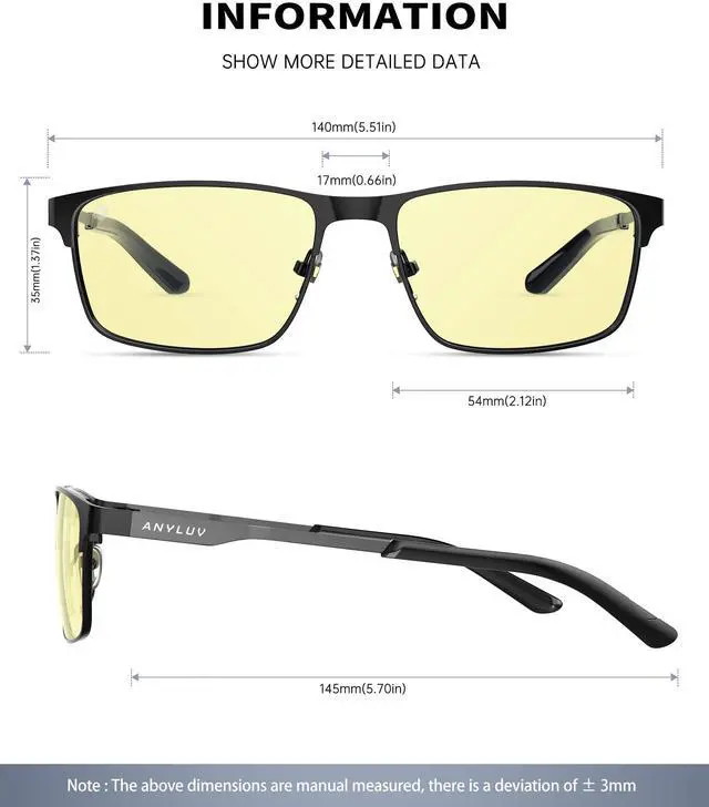 Alt view image 3 of 5 - ANYLUV Blue Light Glasses for Men/Women, Lightweight Blue Light Blocking Glasses, Anti-Eye Strain Computer Glasses for Gaming