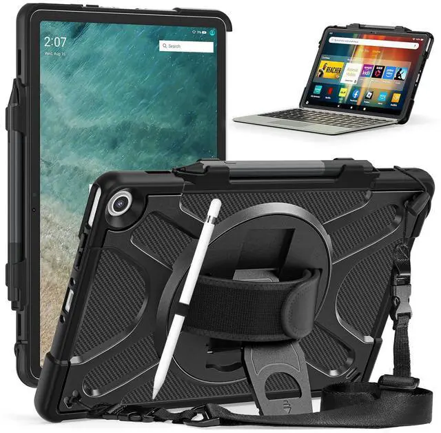 Main image of AOOCSHEY for  Kindle Fire Max 11 13th Gen Case 2023, Rugged Shockrpoof Child Friendly Protective Case with Handle Stand Shoulder Strap Pencil Holder, Compatible with Type Cover Keyboard, Black