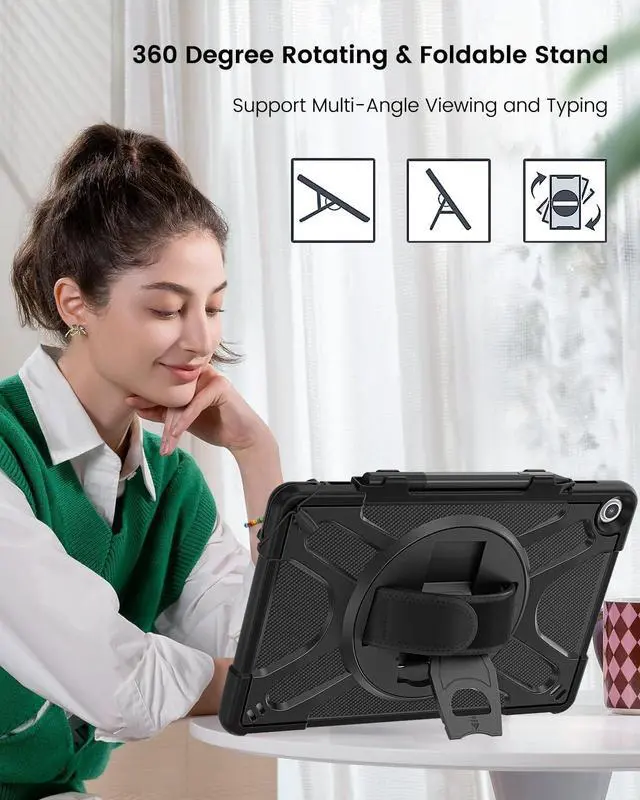 Alt view image 2 of 5 - AOOCSHEY for  Kindle Fire Max 11 13th Gen Case 2023, Rugged Shockrpoof Child Friendly Protective Case with Handle Stand Shoulder Strap Pencil Holder, Compatible with Type Cover Keyboard, Black