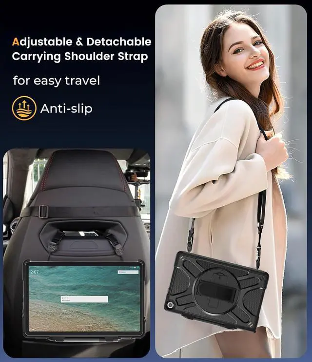 Alt view image 4 of 5 - AOOCSHEY for  Kindle Fire Max 11 13th Gen Case 2023, Rugged Shockrpoof Child Friendly Protective Case with Handle Stand Shoulder Strap Pencil Holder, Compatible with Type Cover Keyboard, Black