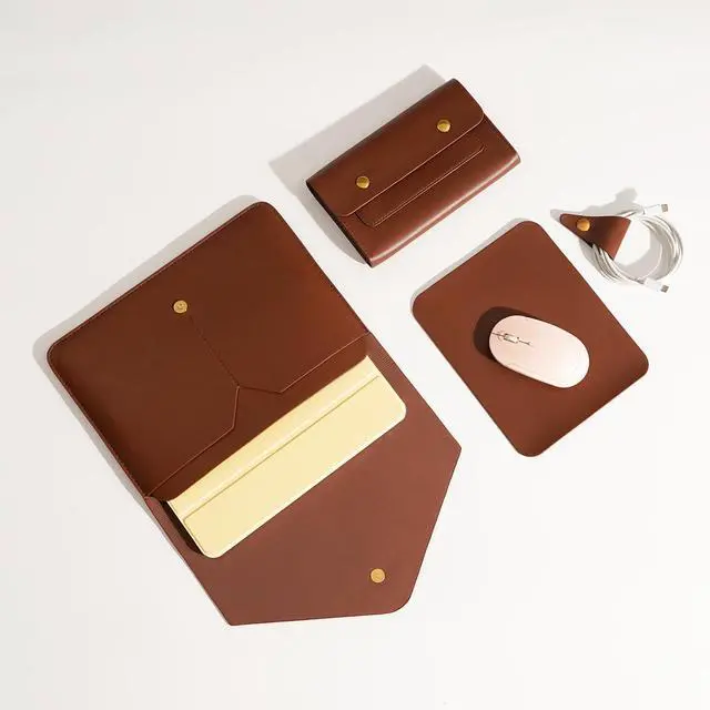 Alt view image 4 of 5 - Benfan Tablet Sleeve Compatible with 12.9 iPad Pro Fits Magic Keyboard with Small Pouch, Mouse Pad and Cord Organizer, Color Dark Brown