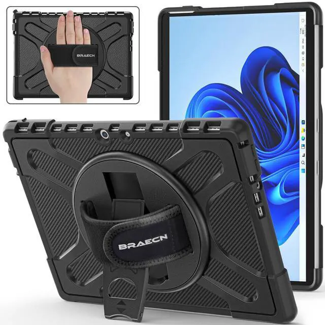 Main image of BRAECNstock for Microsoft Surface Pro 8 Case 13 inch 2021 Shockproof Rugged Case for Surface Pro 8 with Rotating Hand Strap & Kickstand Built in Pen Holder Compatible with Type Cover Keyboard - Black