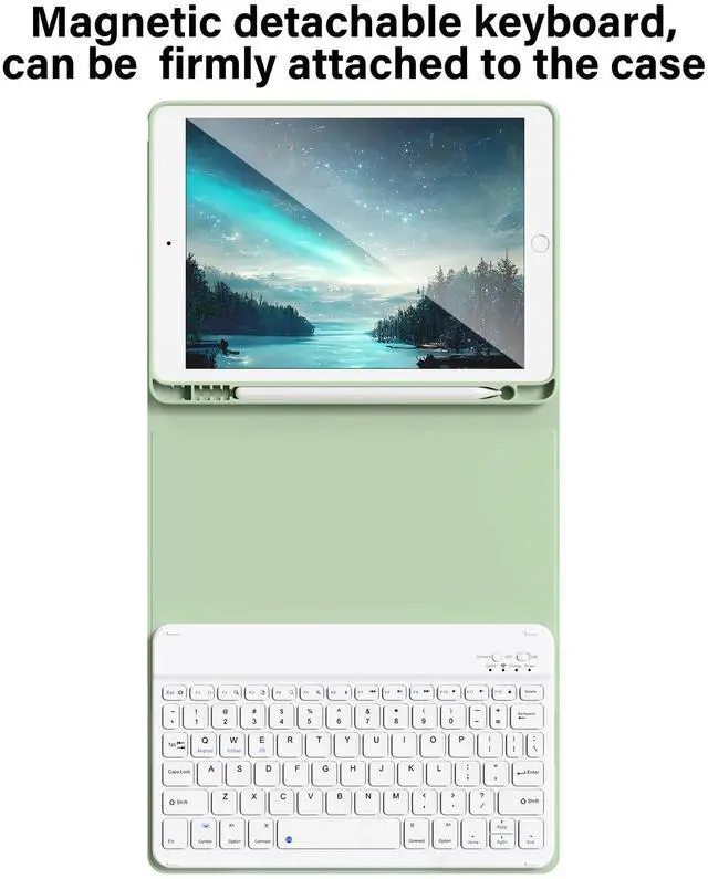 Alt view image 4 of 5 - BQDIYOO Keyboard Case for iPad 6th / 5th Generation (2018 2017 Model), 9.7 inch Keyboard Case for iPad Air 2/Air with Pencil Holder, Auto Wake Sleep, Light Green