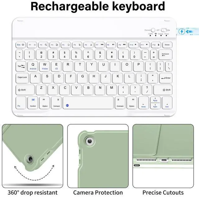 Alt view image 5 of 5 - BQDIYOO Keyboard Case for iPad 6th / 5th Generation (2018 2017 Model), 9.7 inch Keyboard Case for iPad Air 2/Air with Pencil Holder, Auto Wake Sleep, Light Green