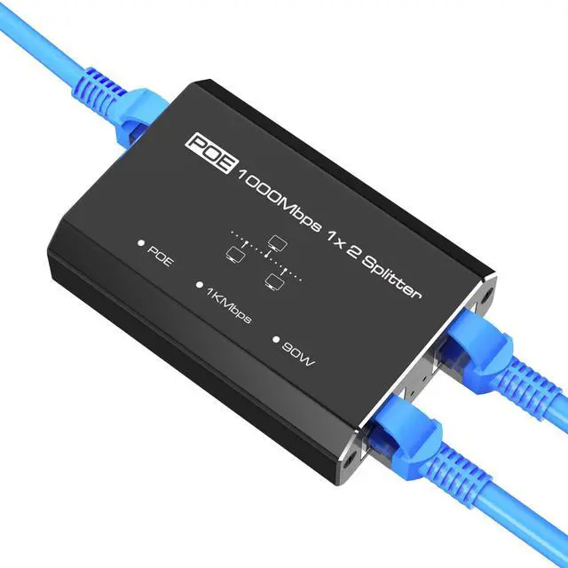 Main image of Gigabit PoE Switch, 2 Port Gigabit Ethernet Switch, Ethernet Splitter, Non-PoE to PoE Adapter, Network Hub 1 in 2 Out, Supplies POE (15.4W) or PoE+ (30W), Plug & Play, Distance Up to 328 Ft.
