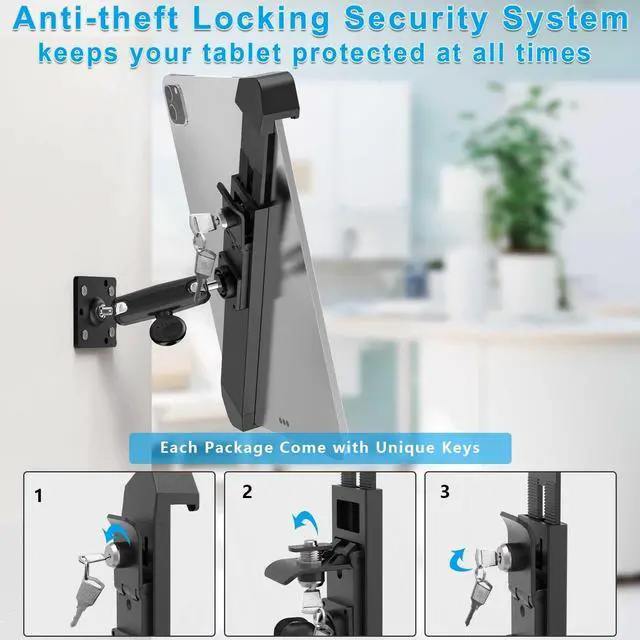 Alt view image 5 of 5 - Cuxwill Tablet Wall Mount Lock Holder for 7-11" iPad, Metal Anti Theft Tablet Kiosk Mount with Secure Lockable for Conference Room, Desktop, Under Counter, Cabinet, Gym - Fits iPad, Galaxy Tab Series