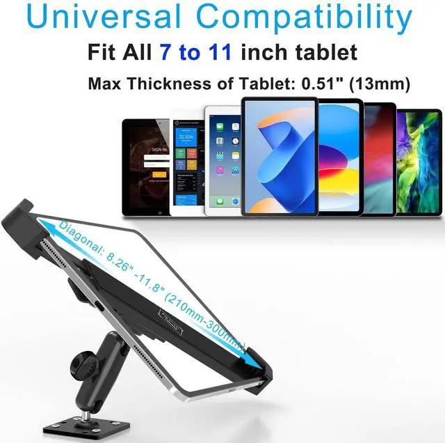 Alt view image 3 of 5 - Cuxwill Tablet Wall Mount Lock Holder for 7-11" iPad, Metal Anti Theft Tablet Kiosk Mount with Secure Lockable for Conference Room, Desktop, Under Counter, Cabinet, Gym - Fits iPad, Galaxy Tab Series