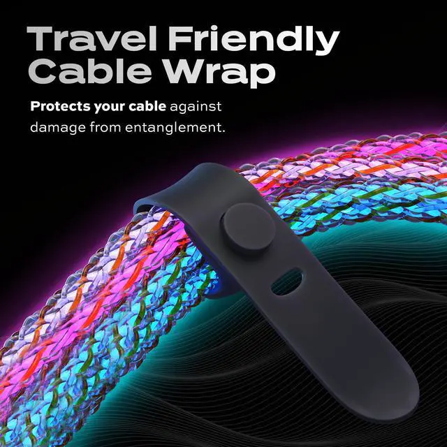 Alt view image 5 of 5 - Statik GloBright Braided LED Charging Cable - Glowing Super Fast 100W Light Up Cable, Data Transfer, Lighted Phone Charger Cord - 6FT/2M, Type USB C to USB C 3-Pack