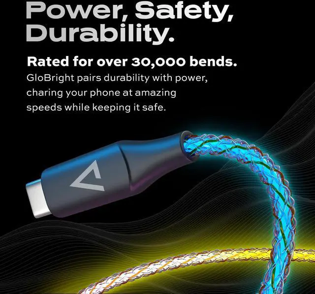 Alt view image 3 of 5 - Statik GloBright Braided LED Charging Cable - Glowing Super Fast 100W Light Up Cable, Data Transfer, Lighted Phone Charger Cord - 6FT/2M, Type USB C to USB C 3-Pack