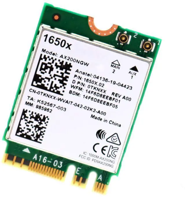 Main image of Deal4GO AX200NGW 1650X 802.11ax 2.4Gbps Wi-Fi 6 M.2 NGFF Wireless WiFi Adapter w/Bluetooth 5.1 for Dell Alienware 13 R2 R3 15 R2/R3/R4 17 R3/R4/R5 AX200 0TKNXX TKNXX