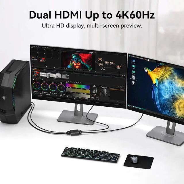 Alt view image 4 of 5 - DGYBDFC 4K60Hz Displayport to Dual HDMI Adapter for PC Laptop Graphics Card DP 1.4 to 2 HDMI2.0 Monitors Extension Display Displayport to HDMI Splitter 1 in 2 Out Hub MST Extend Mode for Windows Only