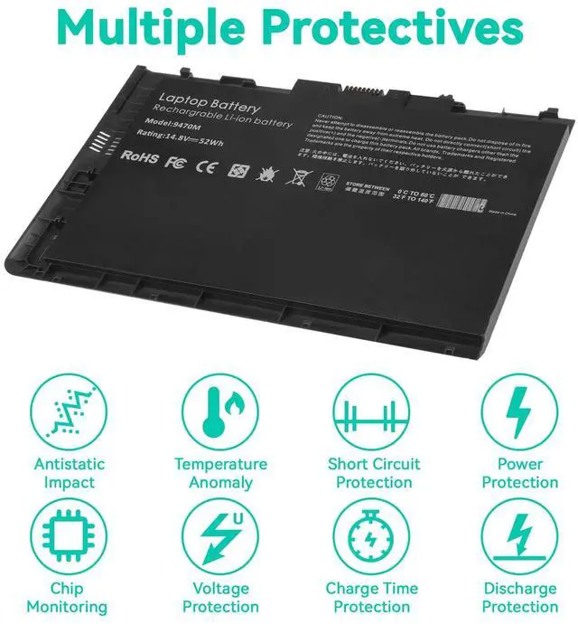 Alt view image 4 of 5 - ASUNCELL BT04XL 14.8V 52WH Notebook Battery for HP EliteBook Folio 9470 9470M 9480m Ultrabook BT04 BA06 HSTNN-IB3Z HSTNN-I10C 687945-001 H4Q47AA 687517-241 HSTNN-DB3Z 687517-171 BA06XL H4Q48AA