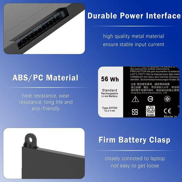 Alt view image 2 of 5 - 56WH 33YDH Laptop Battery for Dell Inspiron 17 7000 7773 7778 7779 7786 15 7577 G3 3579 3779 G5 5587 G7 7588 Series Latitude 13 3380 14 3490 15 3580 3590 Series PVHT1 P72F P30E 81PF3 081PF3 P30E001