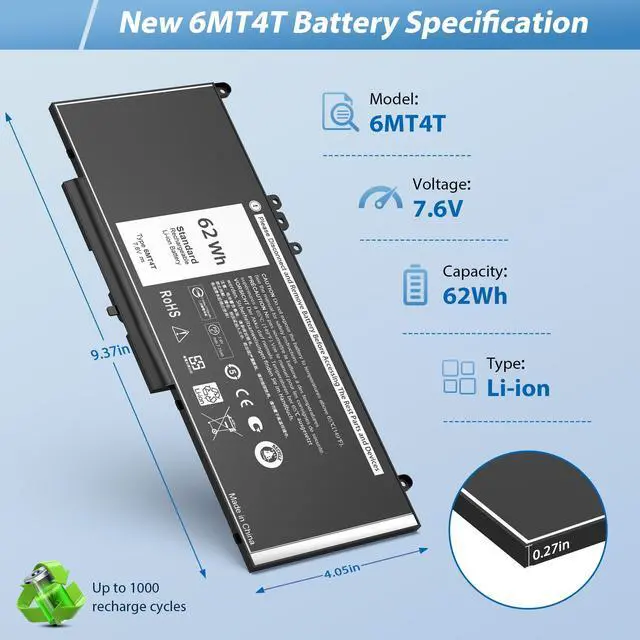 Alt view image 2 of 5 - COWOOGMZ Latitude E5470 E5570 Battery 6MT4T Battery Replacement for Dell Latitude 14 5470 E5470 15 5570 E5570 Precision 15 3510 M3510 Series Notebook 7V69Y TXF9M 79VRK HK6DV 07V69Y(7.6V 62WH)