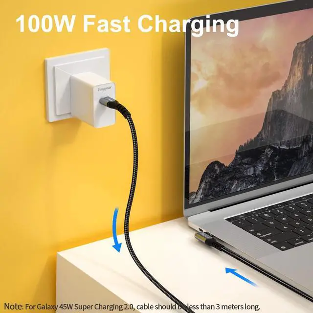 Alt view image 3 of 5 - Fasgear 100W USB C to Type C 90-Degree Cable, 2 Pack 6ft USB 3.1 Gen 2 10Gbps Data Power Delivery Cord Compatible for VR Headset,PD Docking Station,Hard Drives,Mac-Book,4K Displays (6ft, Black)