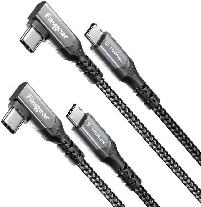 Main image of Fasgear 100W USB C to Type C 90-Degree Cable, 2 Pack 6ft USB 3.1 Gen 2 10Gbps Data Power Delivery Cord Compatible for VR Headset,PD Docking Station,Hard Drives,Mac-Book,4K Displays (6ft, Black)